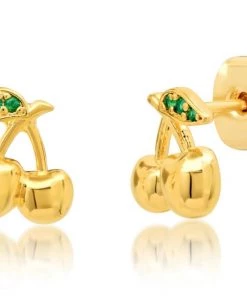 TAI GOLD CHERRY EARRINGS W/ CZ JEWELRY