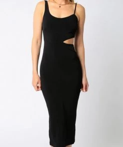 NEW ARRIVALS OLIVACEOUS ASYMMETRICAL MIDI DRESS