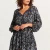 OLIVACEOUS BOTANICAL LONG SLEEVE DRESS