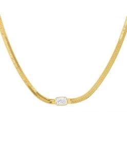 TAI GOLD HERRINGBONE CHAIN WITH EMERALD GLASS JEWELRY