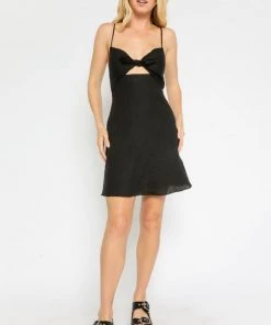 DRESSES OLIVACEOUS CUTOUT LINEN DRESS