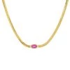 JEWELRY TAI GOLD HERRINGBONE CHAIN WITH PINK GLASS ACCENT
