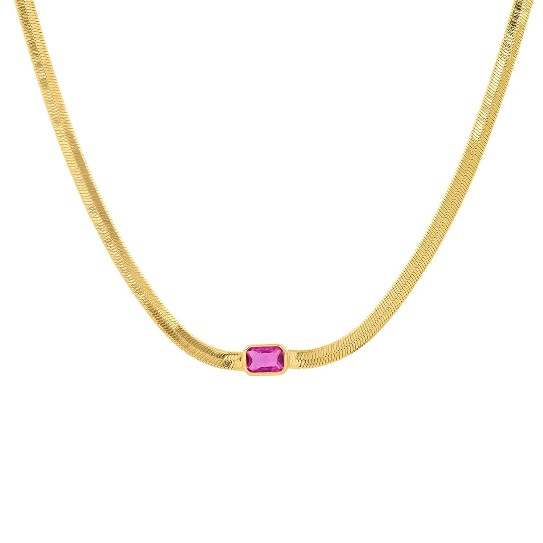 JEWELRY TAI GOLD HERRINGBONE CHAIN WITH PINK GLASS ACCENT 3 JEWELRY TAI GOLD HERRINGBONE CHAIN WITH PINK GLASS ACCENT