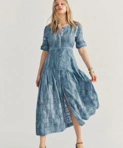 LOVESHACKFANCY NEW ARRIVALS LOVSHACKFANCY EDIE DRESS WASHED DENIM