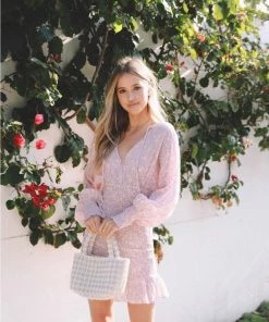 DRESSES OLIVACEOUS SMOCKED LAVENDER PEACH L/S DRESS