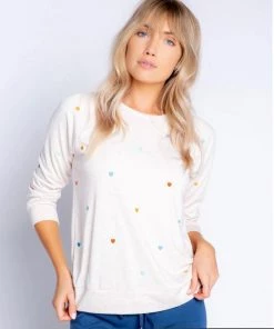 P.J. SALVAGE HEART PRINT OATMEAL PULLOVER SWEATERS & KNITS
