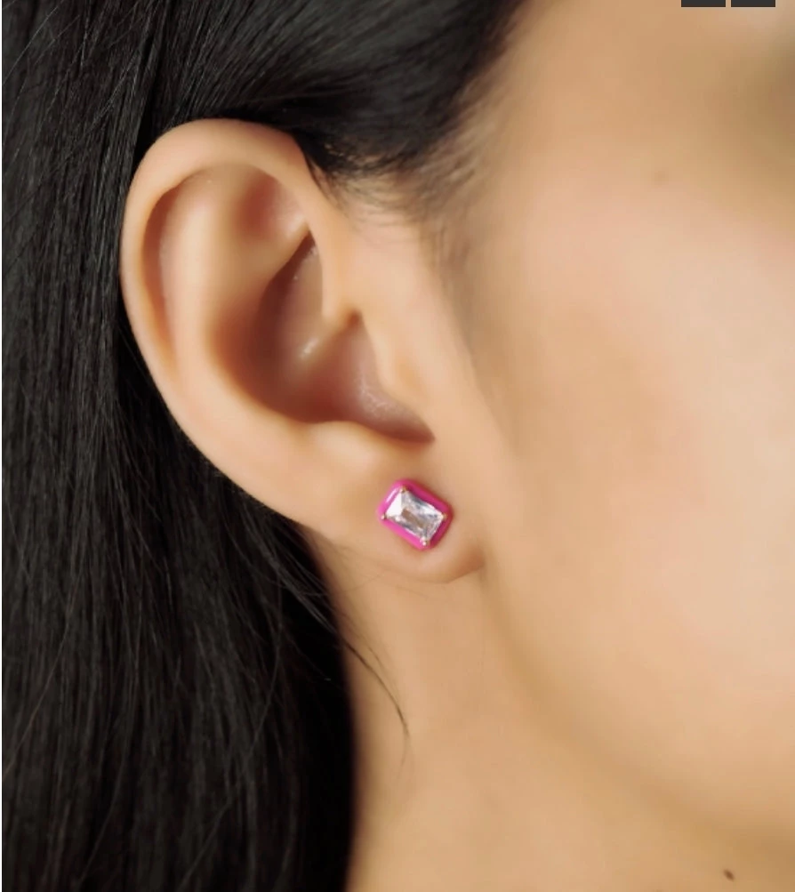 JEWELRY TAI ENAMEL BEZEL RECTANGULAR CZ STUDS 4 JEWELRY TAI ENAMEL BEZEL RECTANGULAR CZ STUDS