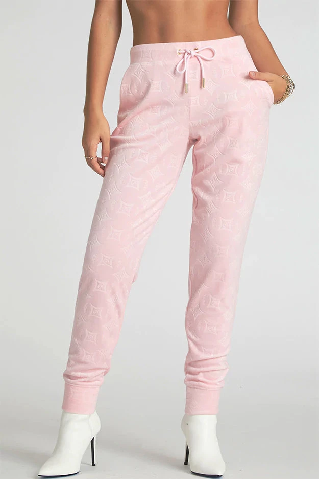 JUICY COUTURE EMBOSSED VELOUR JOGGER ART PINK NEW ARRIVALS 4 JUICY COUTURE EMBOSSED VELOUR JOGGER ART PINK NEW ARRIVALS