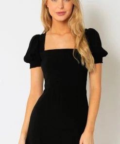 OLIVACEOUS SOLID SQUARE NECK DRESS