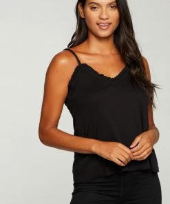 TOPS CHASER VINTAGE RIB DOUBLE V RUFFLE CAMI