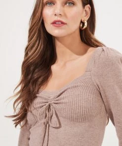 ASTR MATTIE CINCHED RUFFLE SWEATER NEW ARRIVALS