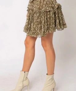 SKIRTS OLIVACEOUS OLIVE TILE PRINT SKIRT