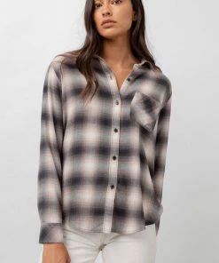 RAILS MILO LATTE BLACK SHADOW BLOUSE