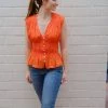FRAME RUCHED V-NECK SLEVELESS BLOUSE