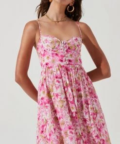 NEW ARRIVALS ASTR FERREIRA FLORAL BUSTIER MIDI DRESS