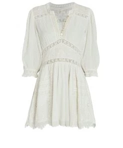 LOVE SHACK FANCY LOVESHACKFANCY LENO DRESS ANTIQUE WHITE