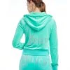 NEW ARRIVALS JUICY COUTURE OG BLING VELOUR HOODIE BERMUDA SKY