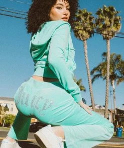 NEW ARRIVALS JUICY COUTURE OG BLING VELOUR TRACK PANT BERMUDA SKY 10 NEW ARRIVALS JUICY COUTURE OG BLING VELOUR TRACK PANT BERMUDA SKY