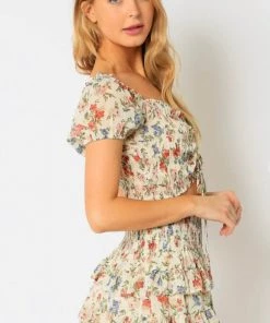 OLIVACEOUS CHIFFON DAHLIA TOP