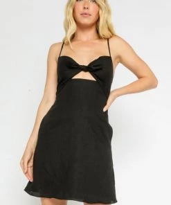 DRESSES OLIVACEOUS CUTOUT LINEN DRESS