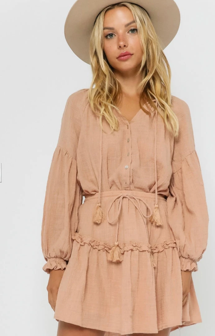 OLIVACEOUS GAUZE DRAWSTRING PEASANT TOP 3 OLIVACEOUS GAUZE DRAWSTRING PEASANT TOP