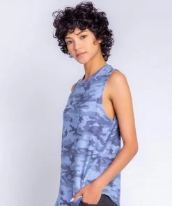 P.J. SALVAGE CAMO DENIM TANK TOP TOPS