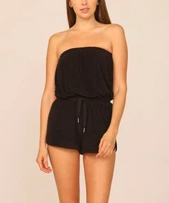 NEW ARRIVALS OCEAN DRIVE TERRY CLOTH STRAPLESS ROMPER W/ TIES