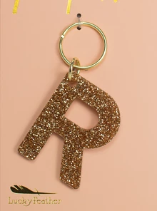 LUCKY FEATHER GLITTER LETTER KEYCHAIN