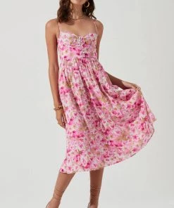 NEW ARRIVALS ASTR FERREIRA FLORAL BUSTIER MIDI DRESS
