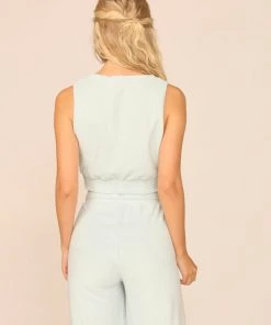 NEW ARRIVALS OCEAN DRIVE TERRY CLOTH SURPLICE TOP W/ SMOCKED WAIST