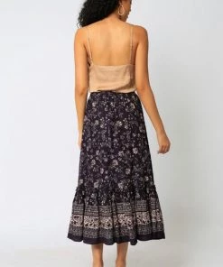 OLIVACEOUS MIDNIGHT FLORAL MIDI SKIRT