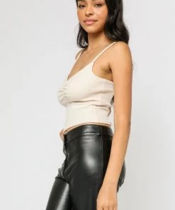 NEW ARRIVALS OLIVACEOUS BONE KNIT CROPPED TANK TOP