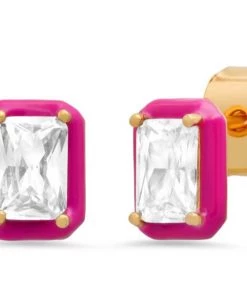 JEWELRY TAI ENAMEL BEZEL RECTANGULAR CZ STUDS