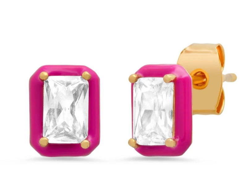 JEWELRY TAI ENAMEL BEZEL RECTANGULAR CZ STUDS 3 JEWELRY TAI ENAMEL BEZEL RECTANGULAR CZ STUDS
