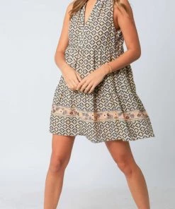 OLIVACEOUS HIGH COLLARED MINI DRESS