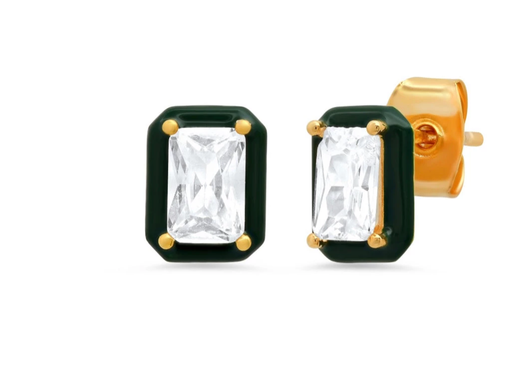 JEWELRY TAI ENAMEL BEZEL RECTANGULAR CZ STUDS 5 JEWELRY TAI ENAMEL BEZEL RECTANGULAR CZ STUDS