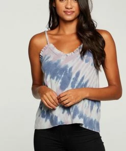 TOPS CHASER VINTAGE RIB DOUBLE V RUFFLE CAMI