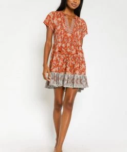 NEW ARRIVALS OLIVACEOUS RUSTY FLORAL DRESS