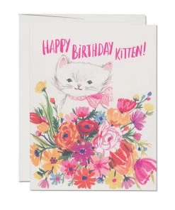 RED CAP HAPPY B-DAY KITTEN CARD GIFTS