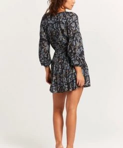 OLIVACEOUS BOTANICAL LONG SLEEVE DRESS