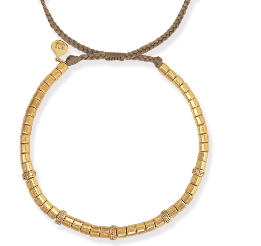 JEWELRY TAI GOLD BEAD BRACELET W/CZ SPACERS 3 JEWELRY TAI GOLD BEAD BRACELET W/CZ SPACERS