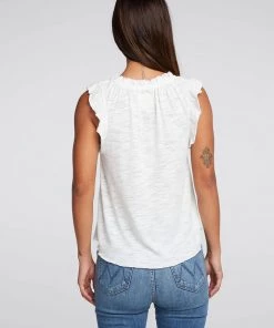 CHASER SLUB RUFFLE PEASANT TOP