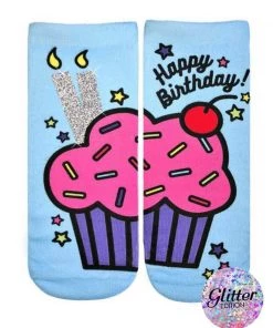 LOUNGEWEAR LIVING ROYAL BIRTHDAY CUPCAKE GLITTER SOCKS