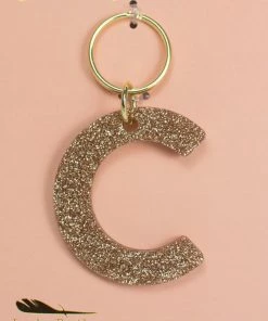 LUCKY FEATHER GLITTER LETTER KEYCHAIN