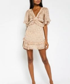 OLIVACEOUS KHAKI FLORAL DRESS