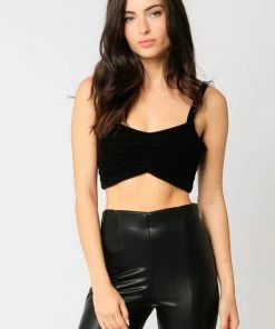 TOPS OLIVACEOUS BLACK CABLE KNIT BRALETTE