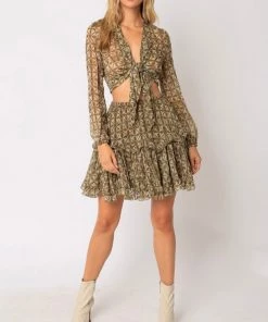 SKIRTS OLIVACEOUS OLIVE TILE PRINT SKIRT