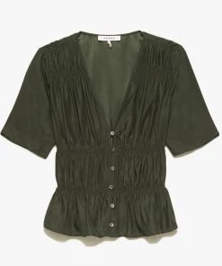 FRAME RUCHED V-NECK TOP