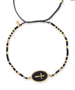 JEWELRY TAI GLASS BEAD BRACELET W/CROSS CHARM