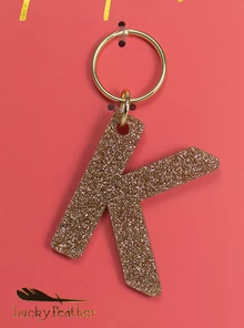 LUCKY FEATHER GLITTER LETTER KEYCHAIN